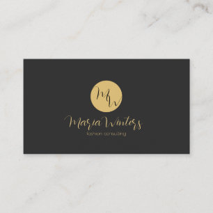 Mörk- grått och vitt modernt monogram, guld-accent visitkort