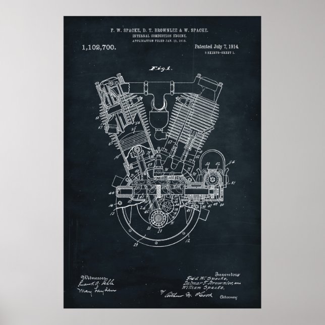 Mörk Grått | Patent på intern förbränningsmotor Poster (Framsidan)