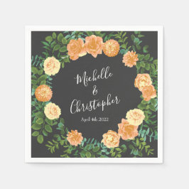 Mörk Grått Peach Bröllop Modern Blommigt Pappersservett