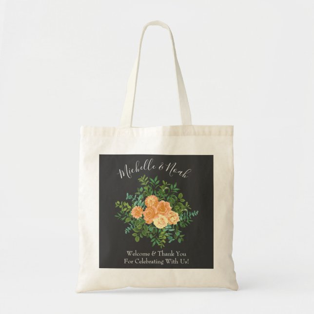 Mörk Grått Peach Bröllop Modern Blommigt Tygkasse (Framsidan)