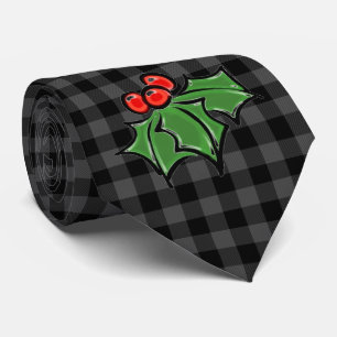 Mörk Grått Plade med Holly Sprigs Slips