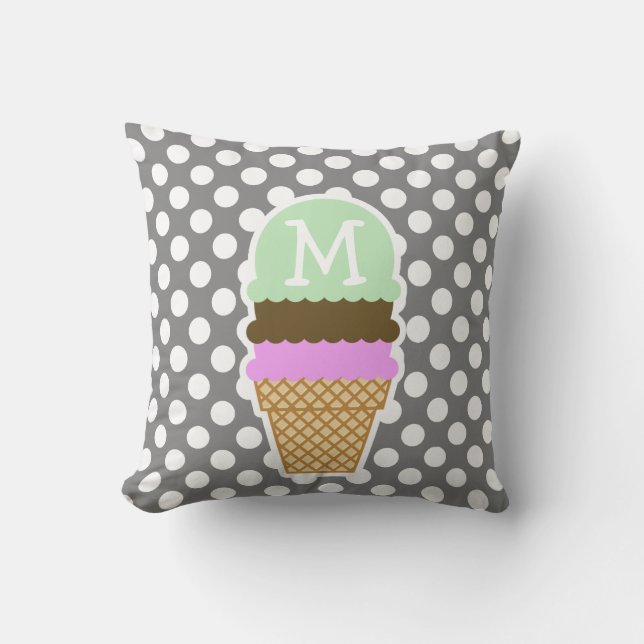 Mörk Grått Polka dots; iskräm Kudde (Framsida)