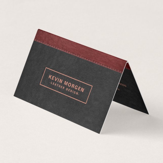 Mörk Grått & Red Stitched Leather Business Car Visitkort (Framsida)