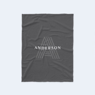 Mörk Grått Retro Modern Monogrammed Namn Fleecefilt
