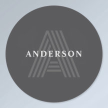 Mörk Grått Retro Modern Monogrammed Namn