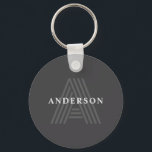 Mörk Grått Retro Modern Monogrammed Namn Nyckelring<br><div class="desc">Retromodern namn,  efternamn eller namn,  anpassa som du vill!</div>