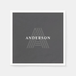 Mörk Grått Retro Modern Monogrammed Namn Pappersservett