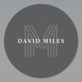 Mörk Grått Retro Modern Monogrammed Namn Runt Klistermärke