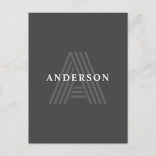 Mörk Grått Retro Modern Monogrammed Namn Vykort