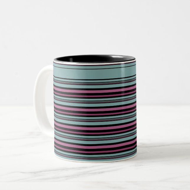 Mörk grått rosa stripe mönster Två-Tonad mugg (Framsida vänster)