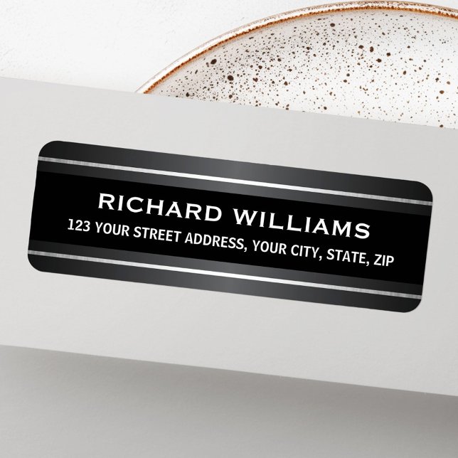 Mörk grått satin och silver gräns returadress returadress etikett (Dark gray satin and silver borders return address label)