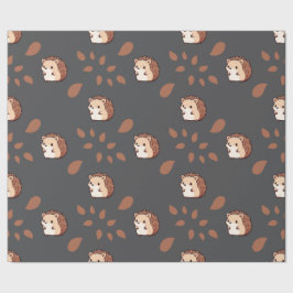 Mörk Grått Sömlös Wrapping Papper: Cute Hedgehog Presentpapper