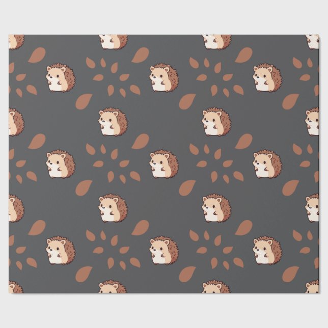 Mörk Grått Sömlös Wrapping Papper: Cute Hedgehog Presentpapper (Seam)