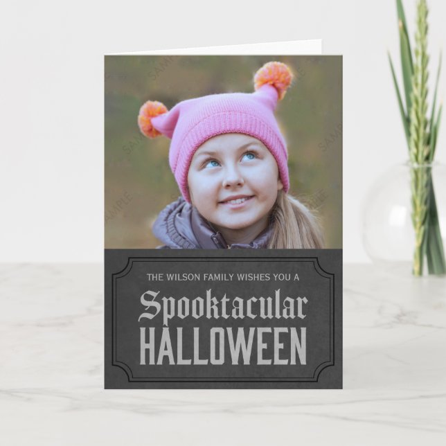 Mörk Grått Spooktacular Halloween Photo Kort (Framsida)