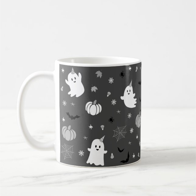 Mörk Grått Spooky Ghost Halloween Kaffemugg (Vänster)