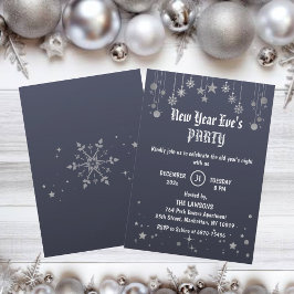 Mörk Grått Stars & Snöflingor, nyår Party Inbjudningar
