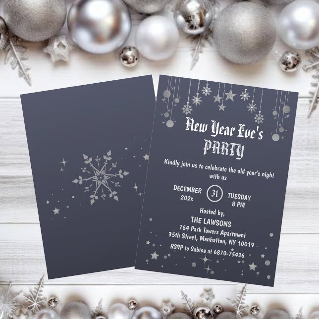 Mörk Grått Stars & Snöflingor, nyår Party Inbjudningar (Skapare uppladdad)