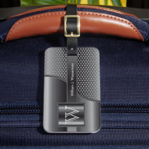Mörk Grått Steel Metall - Monogram Masculine Desig Bagagebricka