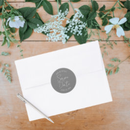 Mörk Grått Stylized Bröllop spara datum Runt Klistermärke