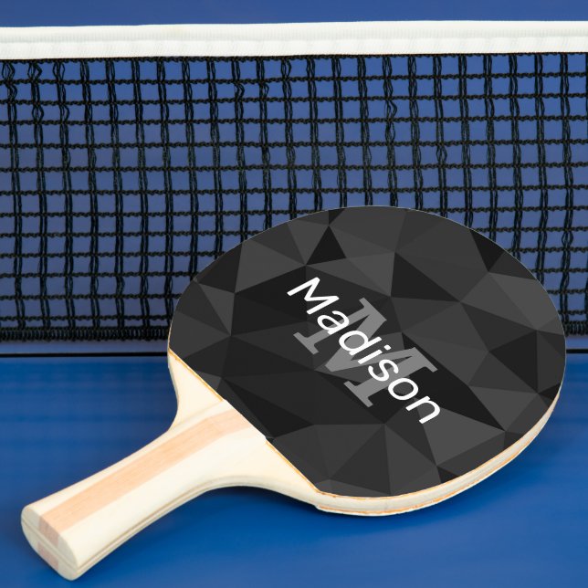 Mörk grått svart geometriskt nät mönster Monogram Pingisracket (Insitu)
