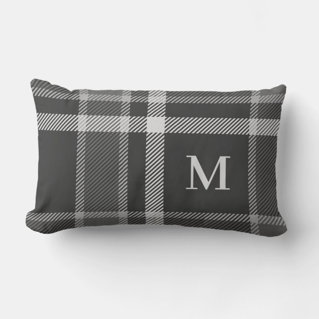Mörk Grått Tartan Play med Monogram Lumbarkudde (Framsida)