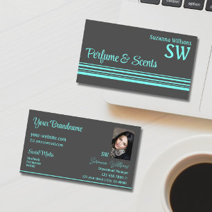 Mörk Grått Teal Rand med Monogram och foto Visitkort