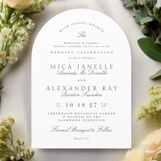 Mörk Grått Vit Elegant Kalligrafi Formellt båge Inbjudningar (Skapare uppladdad)