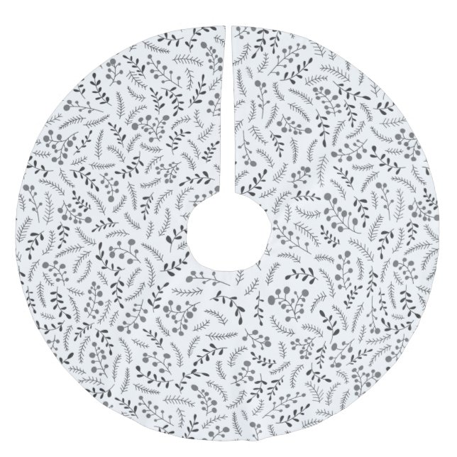 Mörk grått, vit rustik bladserver mönster julgransmatta borstad polyester (Framsidan)