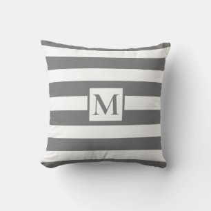 Mörk Grått vita strimmor monogram Kudde