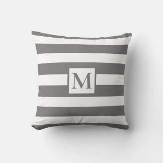 Mörk Grått vita strimmor monogram Kudde