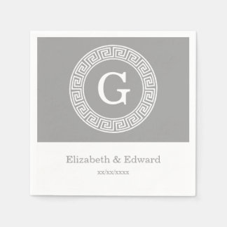 Mörk Grått Whant Grekiska Nyckel Rnd Ram Initial M Pappersservett