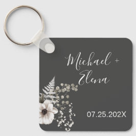 Mörk Grått & White Blommigt Bröllop Nyckelring