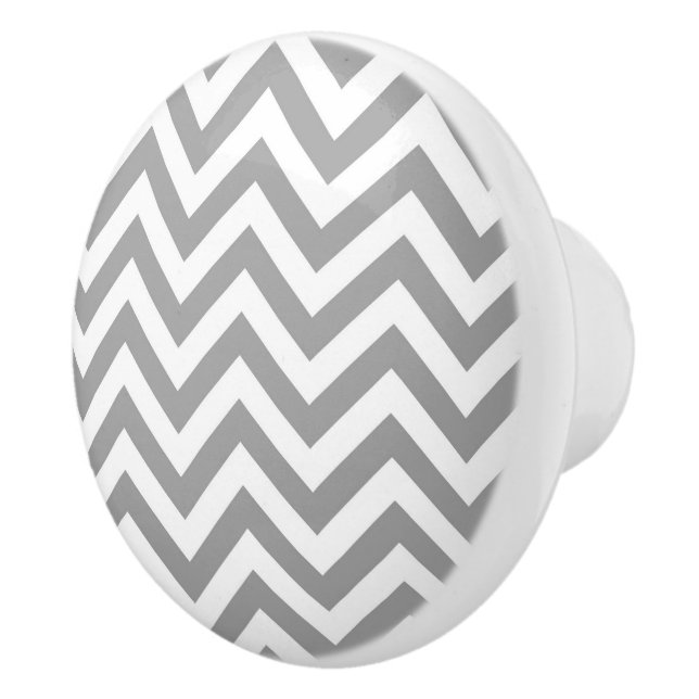 Mörk Grått White Large Chevron ZigZag Mönster Knopp (Höger)