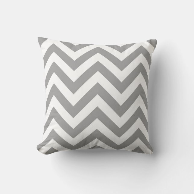 Mörk Grått White Large Chevron ZigZag Mönster Kudde (Framsida)
