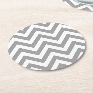 Mörk Grått White Large Chevron ZigZag Mönster Underlägg Papper Rund
