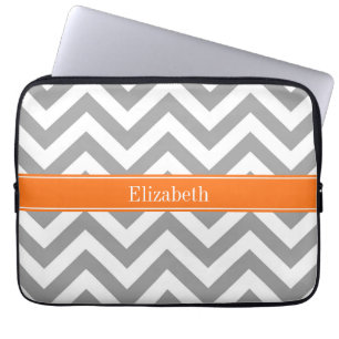 Mörk Grått White LG Chevron Pumpkin Namn Monogram Laptop Fodral