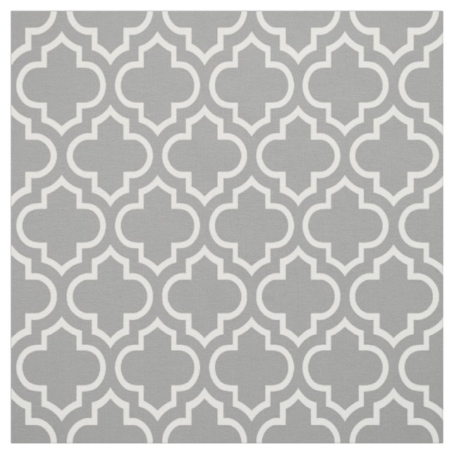 Mörk Grått, White Moroccan Quatrefoil #6 Tyg (Provkarta)