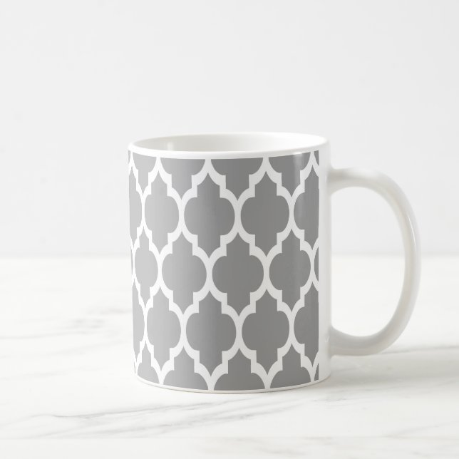 Mörk Grått White Moroccan Quatrefoil Mönster #4 Kaffemugg (Höger)