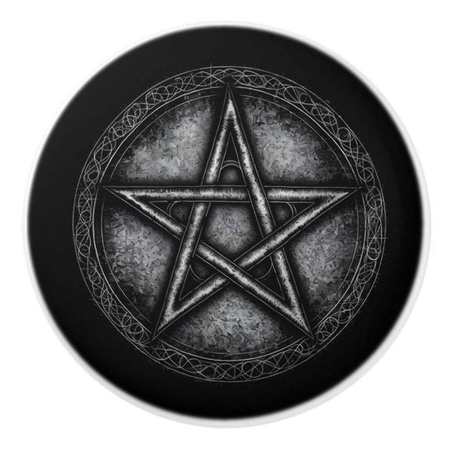 Mörk graverad metallfärgad pentagram knopp (Framsidan)
