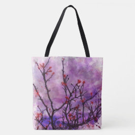 Mörk Grenar med rödbuktens vattenfärg Tygkasse