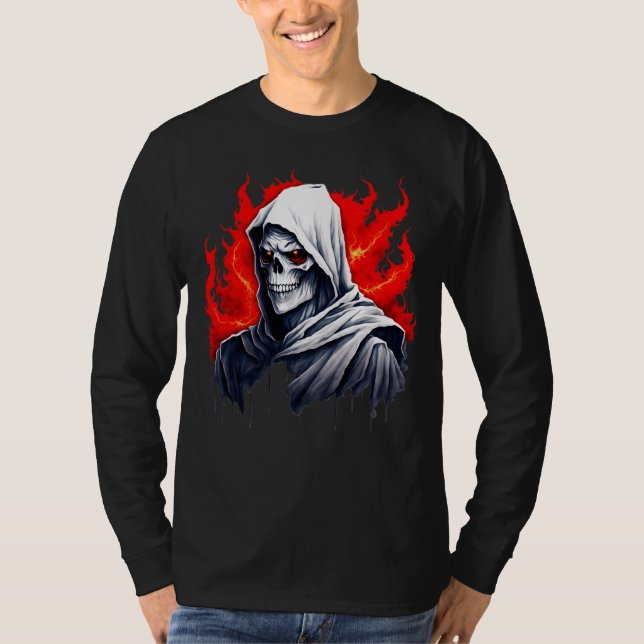 Mörk Grim Reaper Dödskalle T-shirt – gotisk skräck (Framsida)