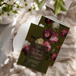 Mörk Grön Blommig Dyster Svart Elegant Romantisk Inbjudningar