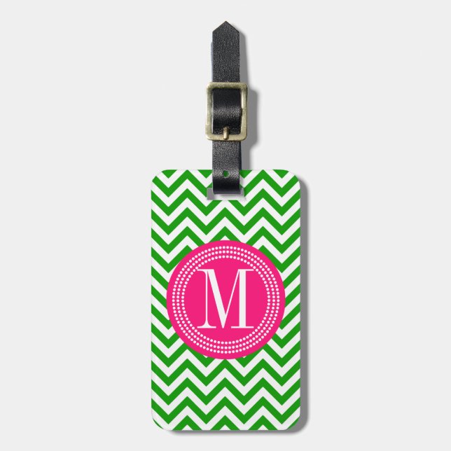 Mörk - grön Monogram för sparresicksackpersonlig Bagagebricka (Vertikal Framsida)