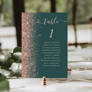 Mörk Grön Rosa Guld Glitter Bröllop Bordsnummer