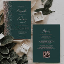 Mörk Grön Rosa Guld Glitter QR-kod Bröllop