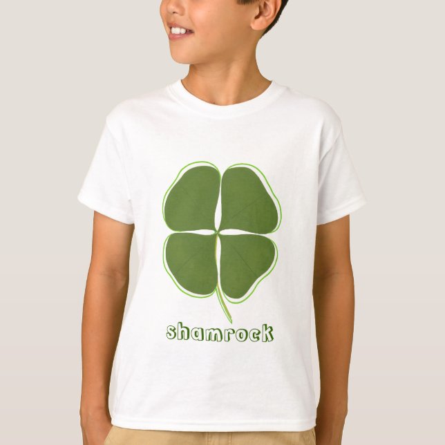 Mörk grön shamrock med kontur, t-shirts (Framsida)