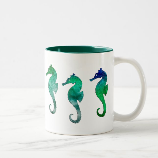 Mörk - gröna vattenfärgSeahorses Två-Tonad Mugg (Höger)