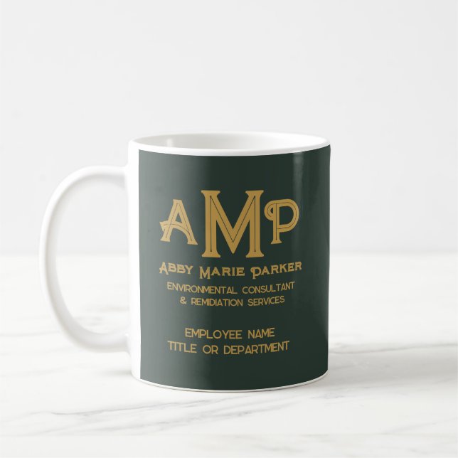 Mörk grönt 3 Brev Guld Monogram Logotyp Kaffemugg (Vänster)