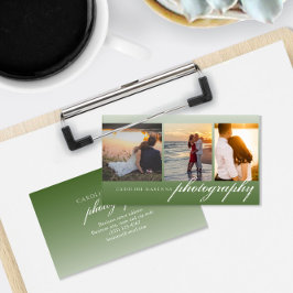 Mörk grönt 3-fotosamverkansfotografi visitkort