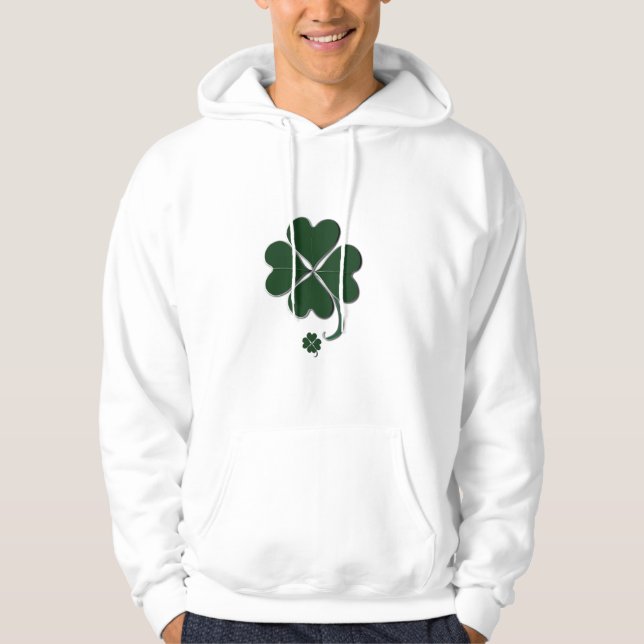 Mörk grönt 4 Löv Klöver St. Patrick's Day White Hoodie (Framsida)